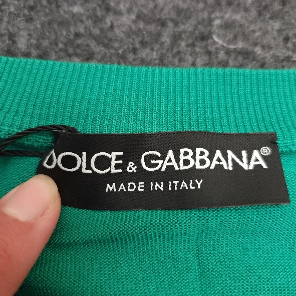 Dolce & Gabbana Mens Size 44 Green V-Neck Sweater Top Made In Italy Quiet Luxury